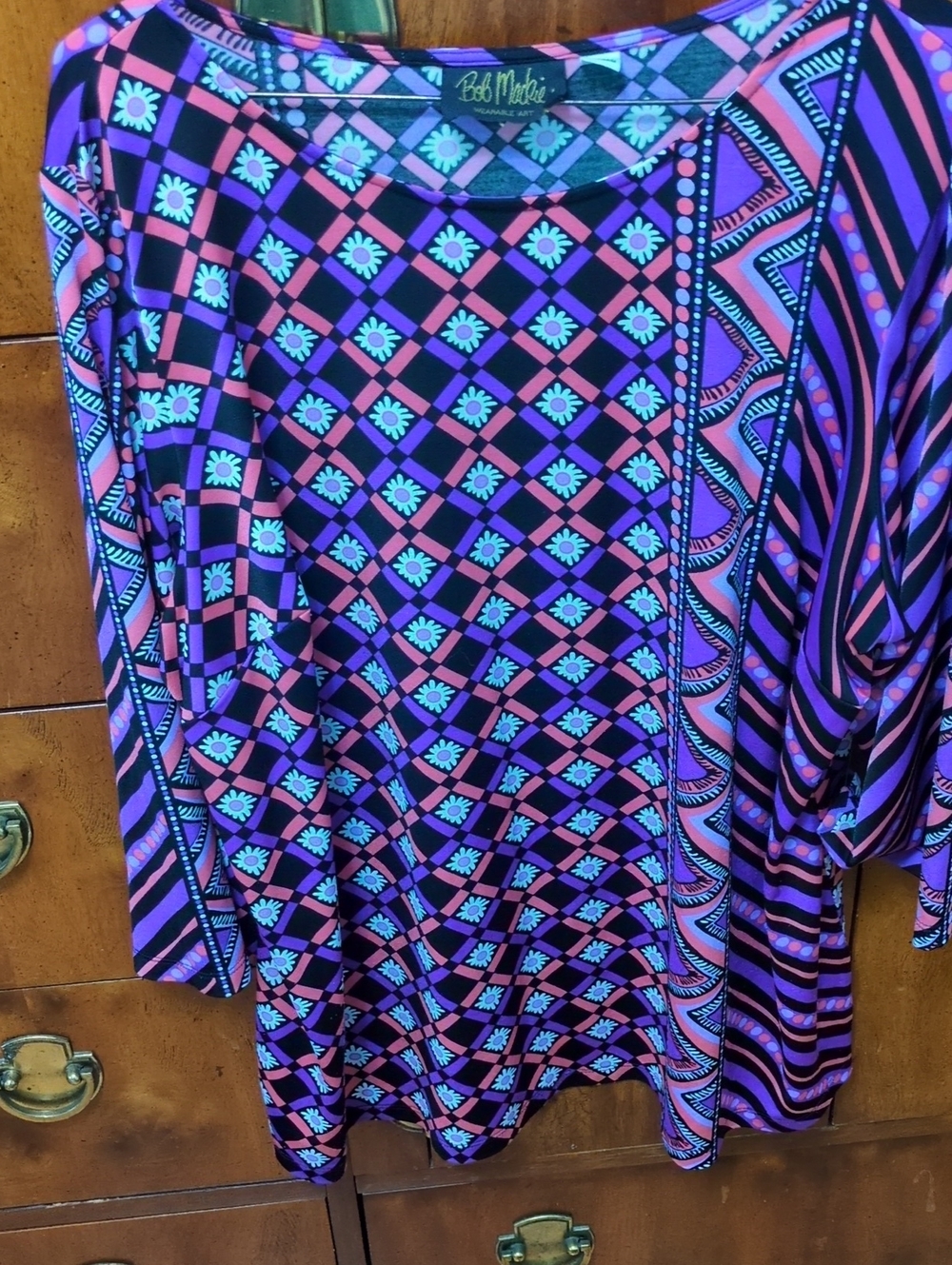 Bob Mackie Wearable Art Purple, Orange, White, Black Geometric  Tunic